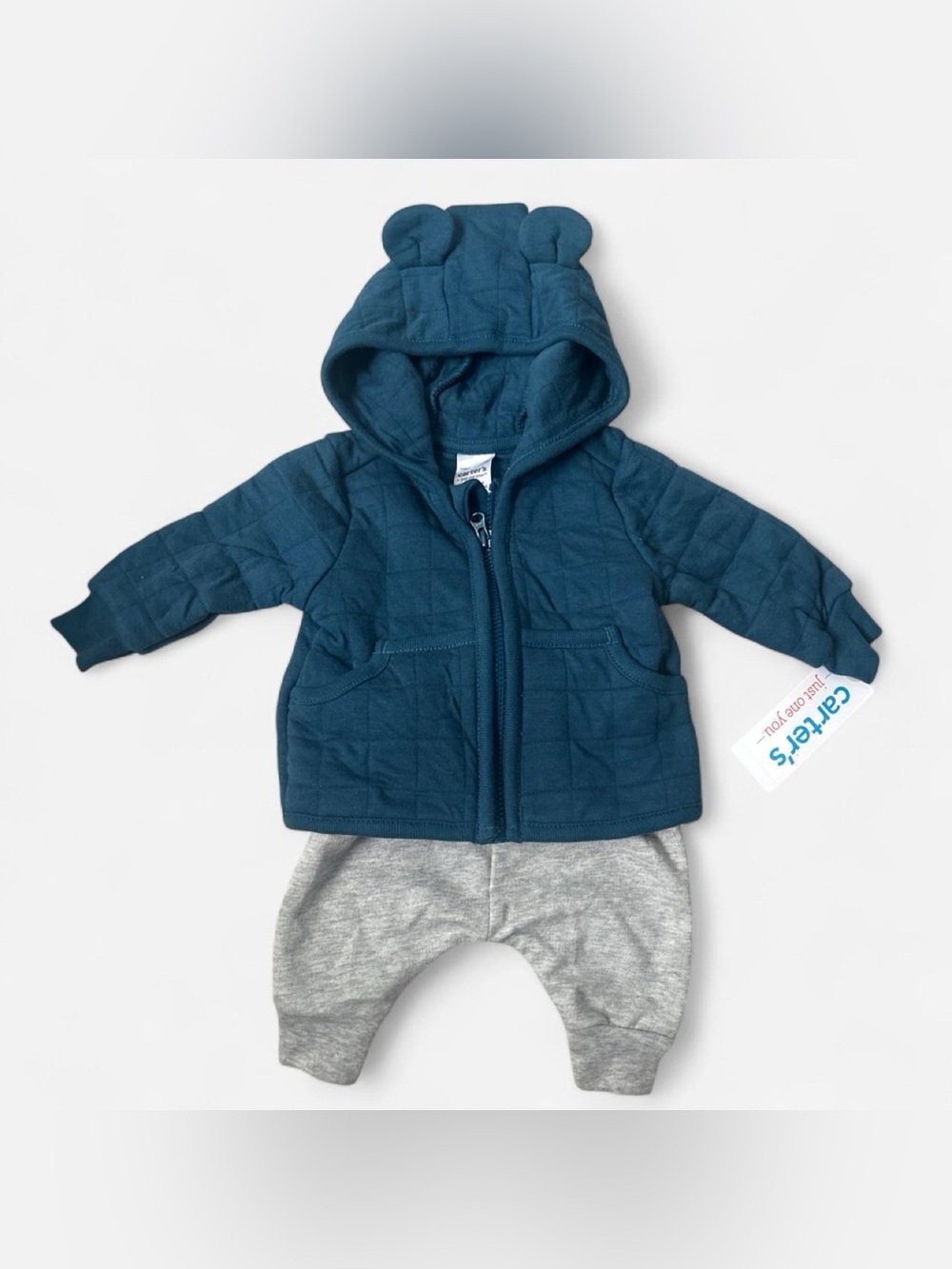 Carter's Quilted Hooded Jacket & Pants Set - Blue and Gray